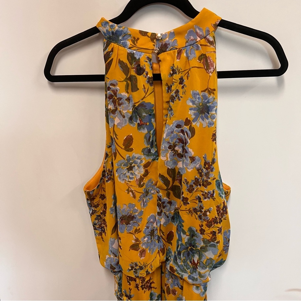 JULIA JORDAN maxi dress mustard yellow blue floral tiered lined chiffon size 16 - Picture 9 of 15